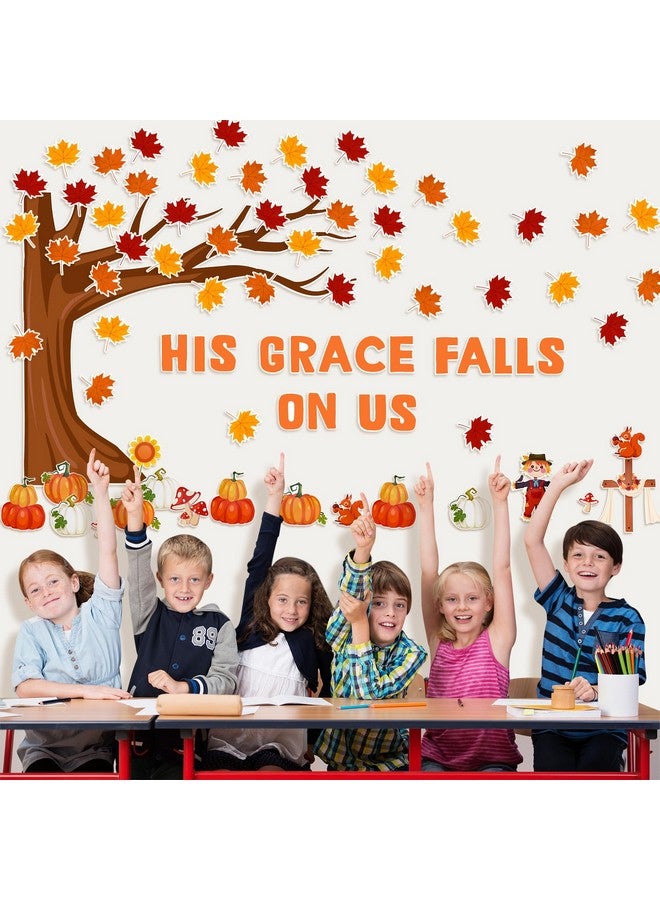 Konsait 89Pcs His Grace Falls On Us Christian Bulletin Board Sets, Big Tree Pumpkins Religious Fall Bulletin Board Decorations, Christian Fall Bulletin Board For Church Sunday School Classroom Office - Image 5