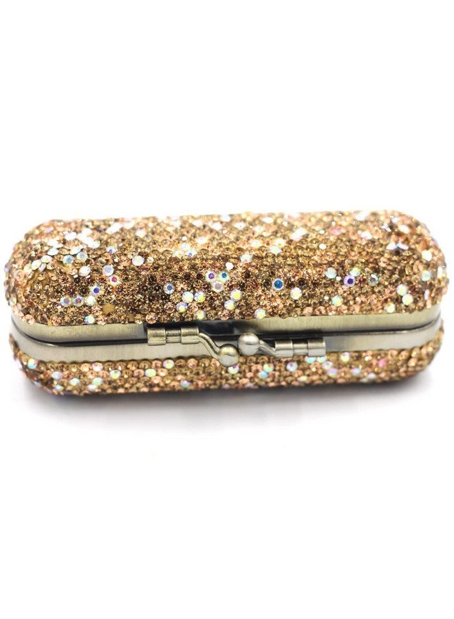 Bestbling Bling Rhinestone Crystal Lipstick Case Holder Organizer bag Cosmetic Storage for Women's Lipstick Jewelry Kit (Gold) - Image 1