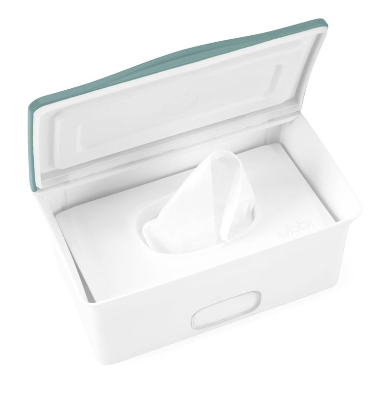 Ubbi Baby Wipes Dispenser with Weighted Plate and Secure Seal, Nursery and Baby Registry Essential to Keep Wipes Fresh, Open Water - Image 1
