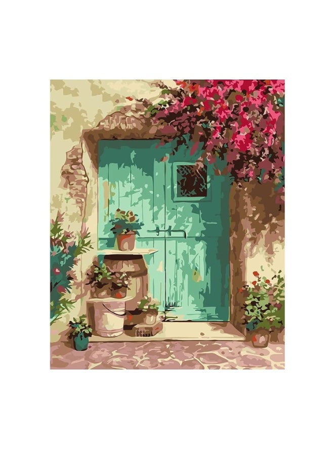 طلاء حسب الرقم للبالغين والأطفال المبتدئين، طلاء حسب الرقم على قماش DIY للبالغين، طلاء حسب الرقم، مجموعات طلاء أكريليك DIY، لوحة زيتية على الباب الأزرق للفنون والحرف اليدوية لديكور الحائط المنزلي، 16 × 20 بوصة  - Image 1