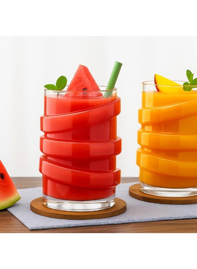 كوب زجاجي شفاف بسعة 350 مل بتصميم متعرج – كوب عصري للماء والعصير والقهوة – شكل فريد وأنيق مناسب للاستخدام في المنزل أو المكتب