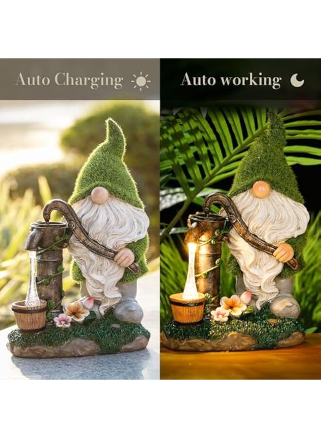 يُسلِّم ديكورات جنوم الحديقة مع أضواء شمسية، هدايا للآباء، ديكورات خارجية من الراتنج الأخضر للشرفة والفناء، زينة جنوم للأب والأم 9.6 بوصة - Image 3