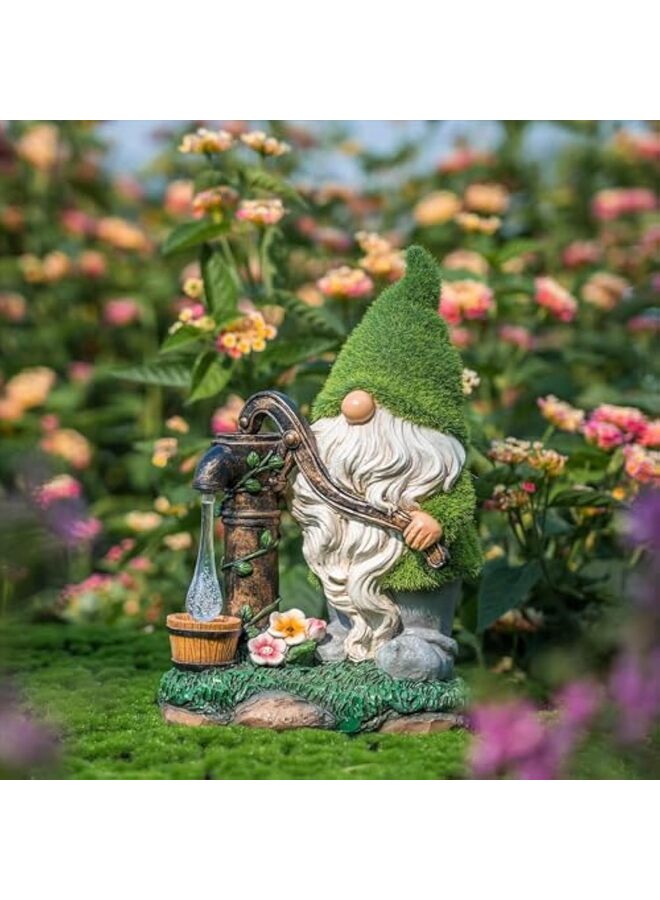 يُسلِّم ديكورات جنوم الحديقة مع أضواء شمسية، هدايا للآباء، ديكورات خارجية من الراتنج الأخضر للشرفة والفناء، زينة جنوم للأب والأم 9.6 بوصة - Image 4