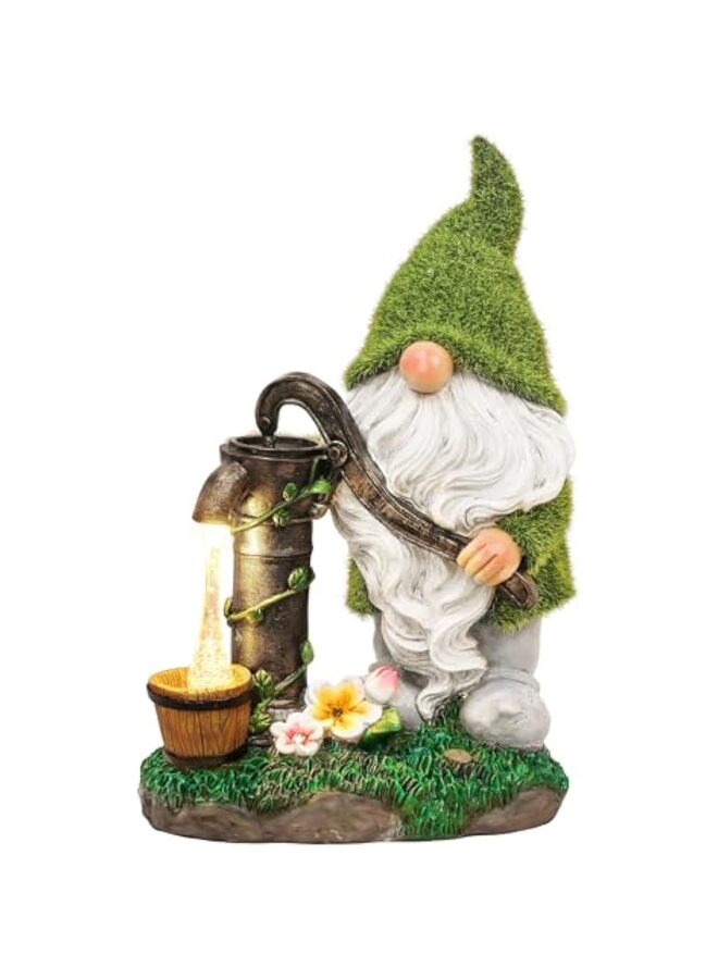 يُسلِّم ديكورات جنوم الحديقة مع أضواء شمسية، هدايا للآباء، ديكورات خارجية من الراتنج الأخضر للشرفة والفناء، زينة جنوم للأب والأم 9.6 بوصة - Image 1