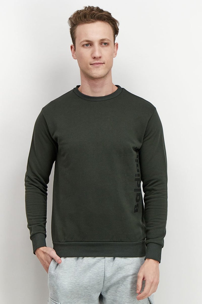 Baldinini Men Crew Neck Long Sleeve Brand Logo Sweatshirt, Green - Image 1