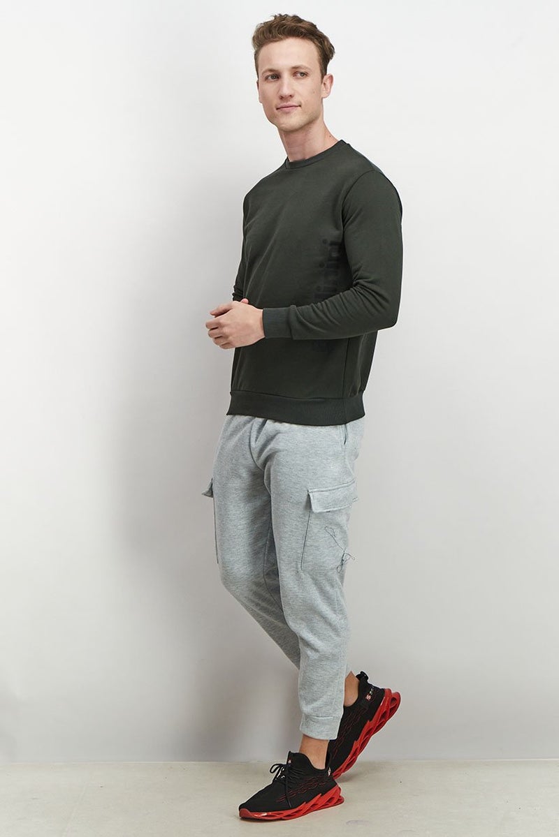 Baldinini Men Crew Neck Long Sleeve Brand Logo Sweatshirt, Green - Image 3