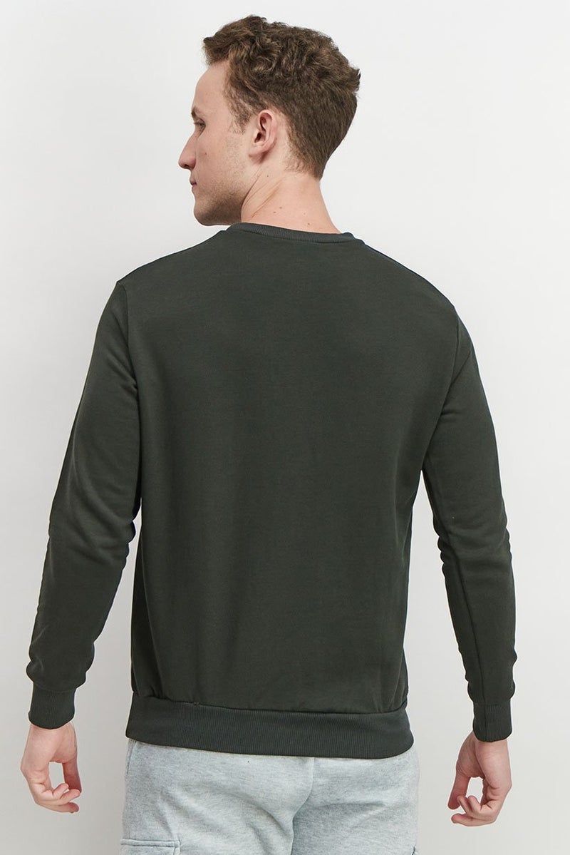 Baldinini Men Crew Neck Long Sleeve Brand Logo Sweatshirt, Green - Image 2