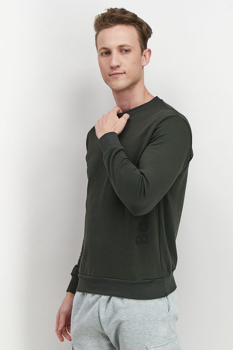 Baldinini Men Crew Neck Long Sleeve Brand Logo Sweatshirt, Green - Image 4