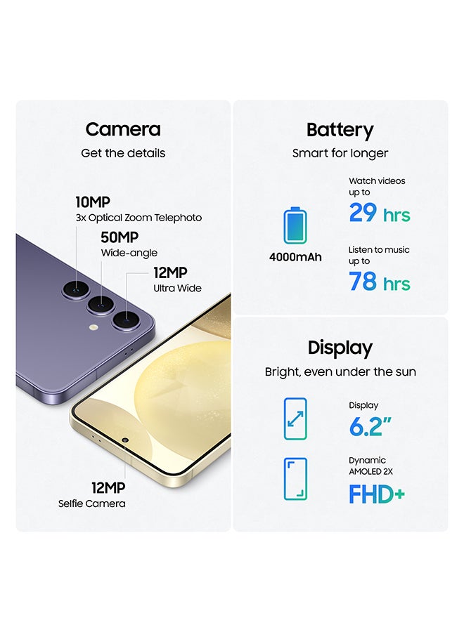 سامسونج هاتف Galaxy S24 ثنائي الشريحة باللون البنفسجي الكوبالت وذاكرة الوصول العشوائي (RAM) سعة 8 جيجابايت وذاكرة تخزين داخلية 128 جيجابايت يدعم تقنية 5G - إصدار الشرق الأوسط - Image 5
