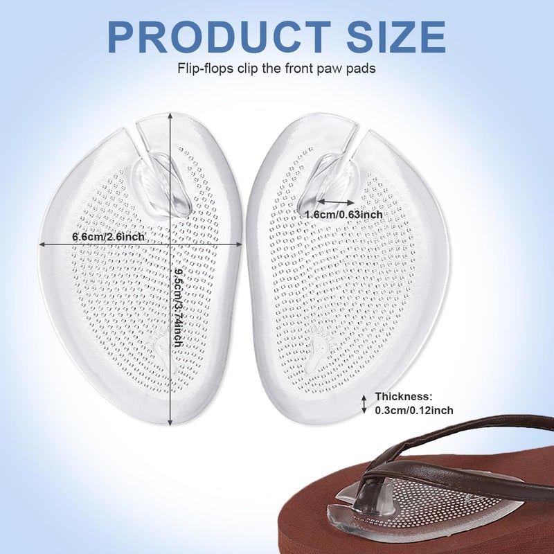 Quupy 3 Pair Self-Adhesive Silicone Gel Forefoot Cushions Grip Pads Non Slip Pain Relief Sandal Insoles For Thong Slipper Protectors Toe Posts Protectors For Women Men (Transparent) - Image 2
