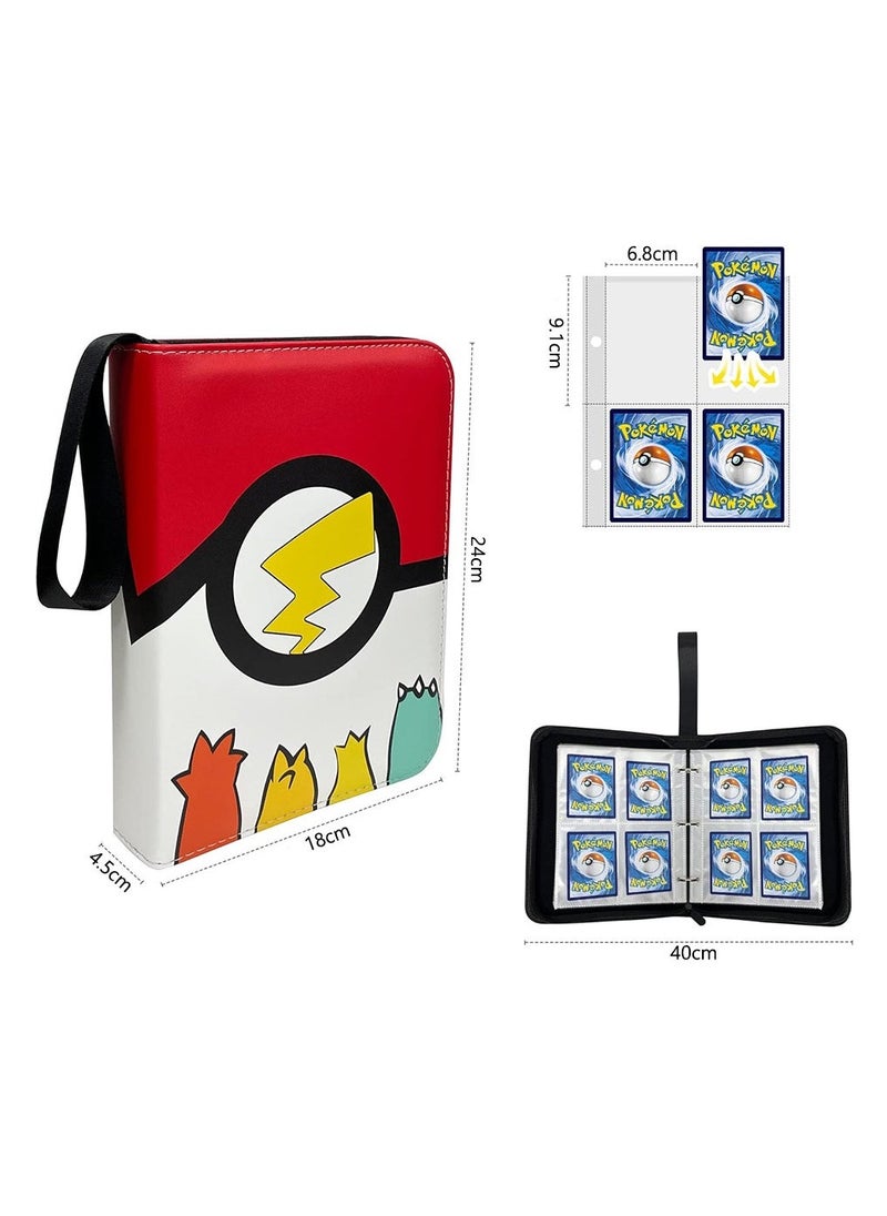 Pokemon Card Holder, Cards Binder with 50 Premium 4-Pocket Sleeves Page Album, Portable Card Binder Album for Boys & Girls (Red)