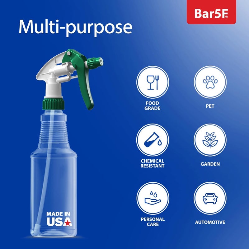 Bar5F Empty Plastic Spray Bottles 16-Ounce BPA-Free Food Grade Crystal Clear Fully Adjustable Sprayer 2-Pack - Image 2