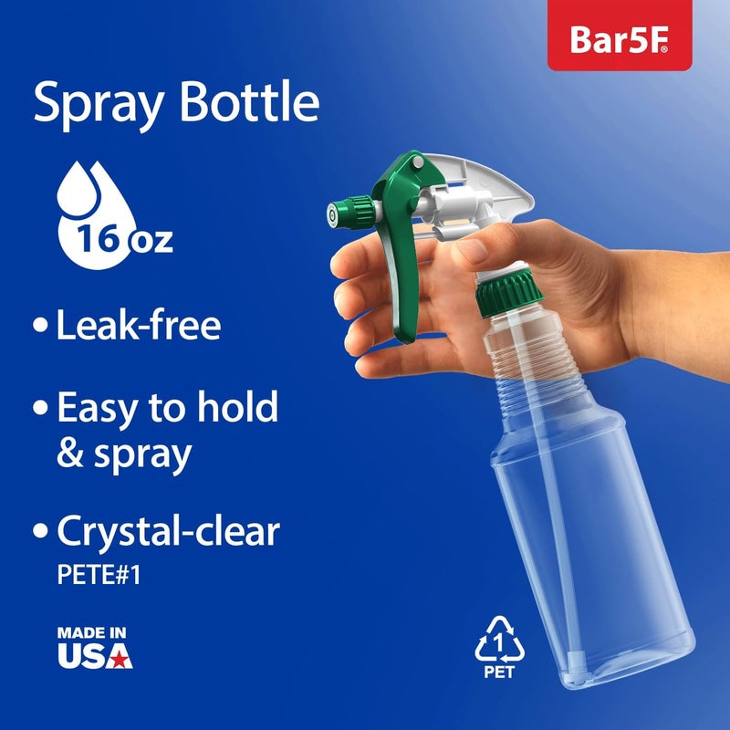 Bar5F Empty Plastic Spray Bottles 16-Ounce BPA-Free Food Grade Crystal Clear Fully Adjustable Sprayer 2-Pack - Image 1