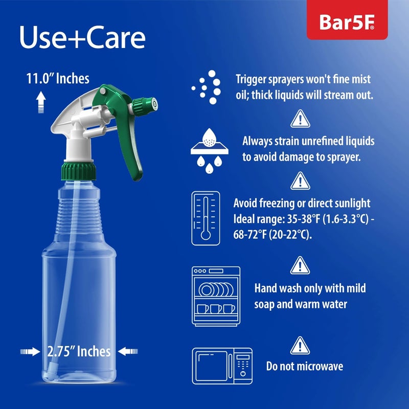 Bar5F Empty Plastic Spray Bottles 16-Ounce BPA-Free Food Grade Crystal Clear Fully Adjustable Sprayer 2-Pack - Image 5
