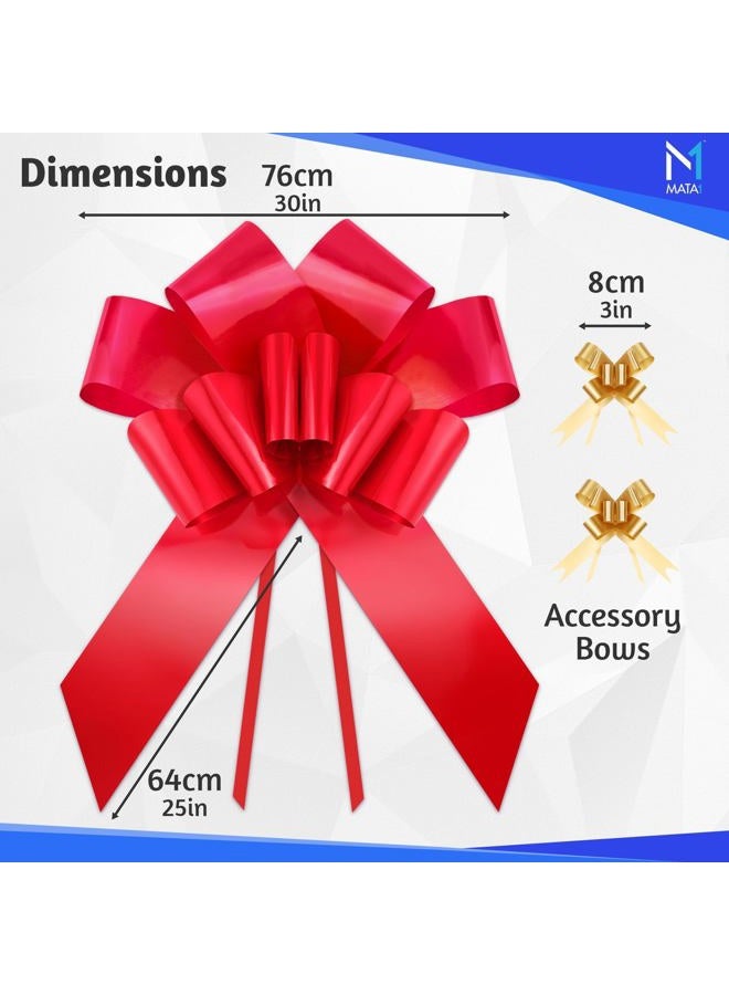 Mata1 Huge Car Bow (Red, 30 inch), Big Gift Wrapping Bow for Large Gift Decoration, Giant Indoor/Outdoor Bow with 2 Ribbon Tails and 2 Suction Cups (No Magnets that Scratch) - Image 2