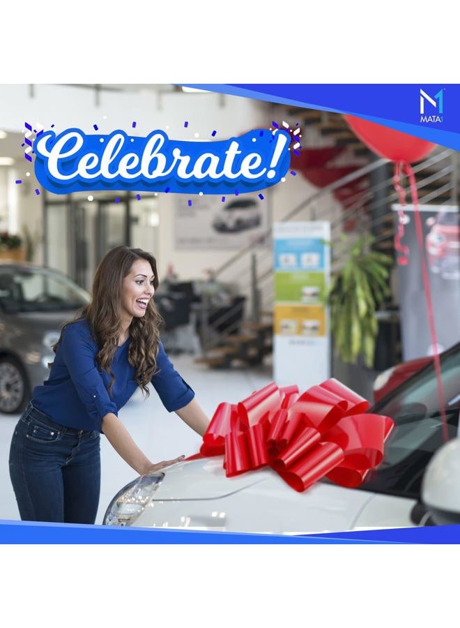 Mata1 Huge Car Bow (Red, 30 inch), Big Gift Wrapping Bow for Large Gift Decoration, Giant Indoor/Outdoor Bow with 2 Ribbon Tails and 2 Suction Cups (No Magnets that Scratch) - Image 3