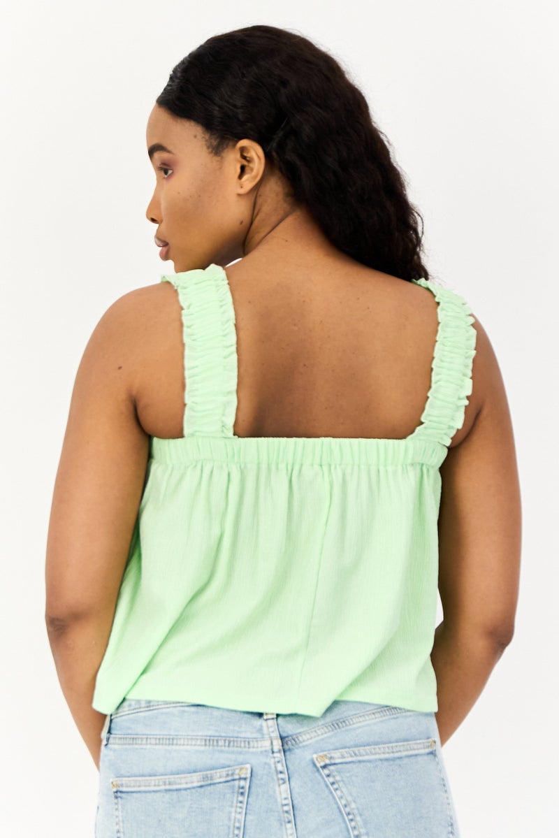 ONLY Women Square Neck Sleeveless Plain Tank Top, Mint  - Image 2