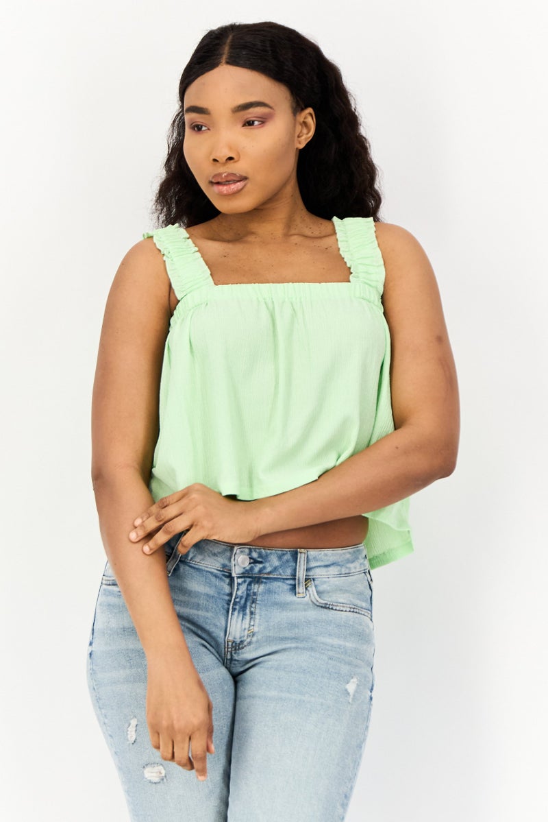 ONLY Women Square Neck Sleeveless Plain Tank Top, Mint  - Image 1