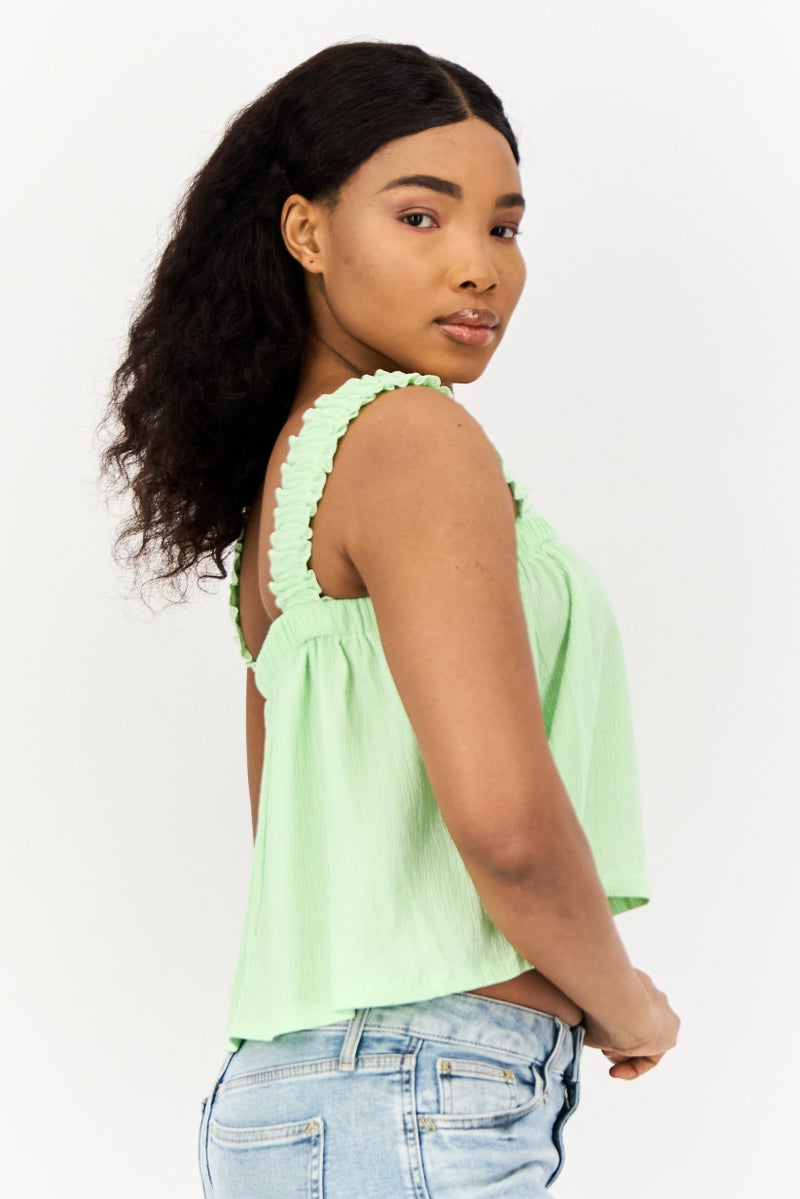 ONLY Women Square Neck Sleeveless Plain Tank Top, Mint  - Image 3