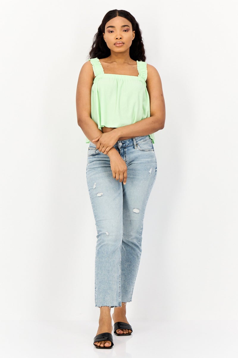 ONLY Women Square Neck Sleeveless Plain Tank Top, Mint  - Image 4