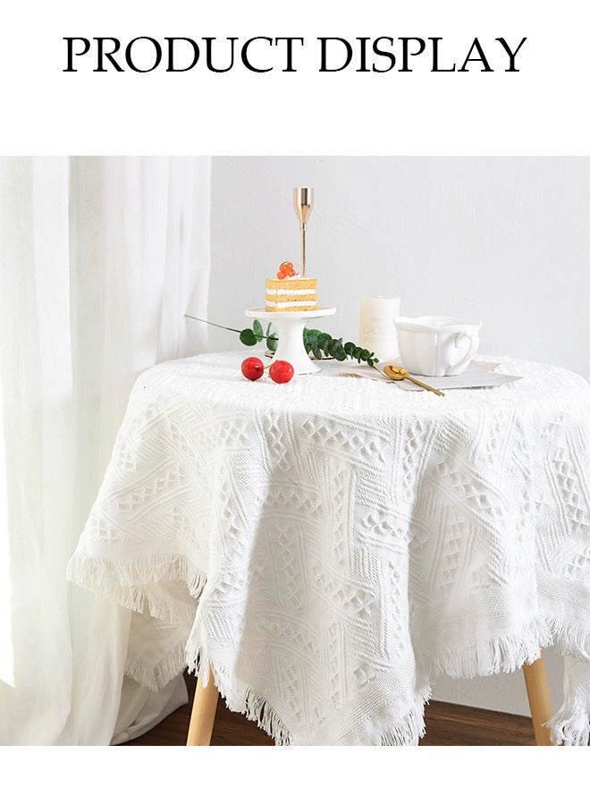 DUNISO مفرش طاولة دائري أبيض من الدانتيل، قماش خلفية للصور، مقاوم للاهتراء، مضاد للغبار، مقاوم للماء والزيت، مناسب للمطبخ، المطعم، شرفة المنزل، التخييم، الدراسة، مناسب لالتقاط الصور، جميل جداً 130cm*130cm - Image 5
