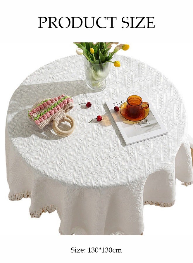 DUNISO مفرش طاولة دائري أبيض من الدانتيل، قماش خلفية للصور، مقاوم للاهتراء، مضاد للغبار، مقاوم للماء والزيت، مناسب للمطبخ، المطعم، شرفة المنزل، التخييم، الدراسة، مناسب لالتقاط الصور، جميل جداً 130cm*130cm - Image 2