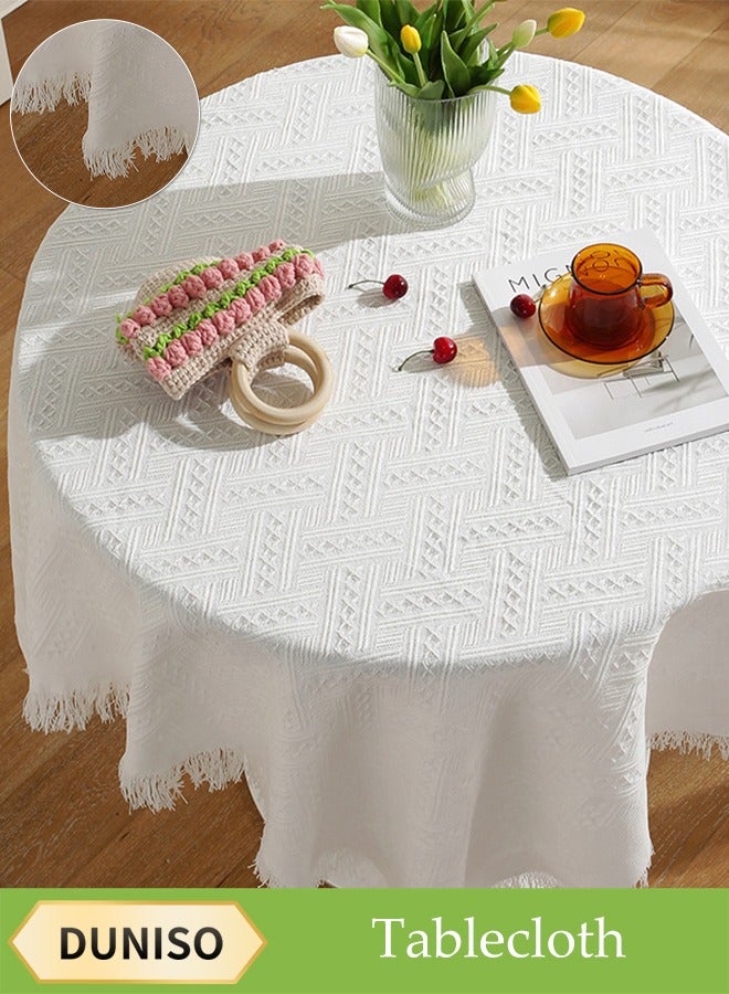 DUNISO مفرش طاولة دائري أبيض من الدانتيل، قماش خلفية للصور، مقاوم للاهتراء، مضاد للغبار، مقاوم للماء والزيت، مناسب للمطبخ، المطعم، شرفة المنزل، التخييم، الدراسة، مناسب لالتقاط الصور، جميل جداً 130cm*130cm - Image 1