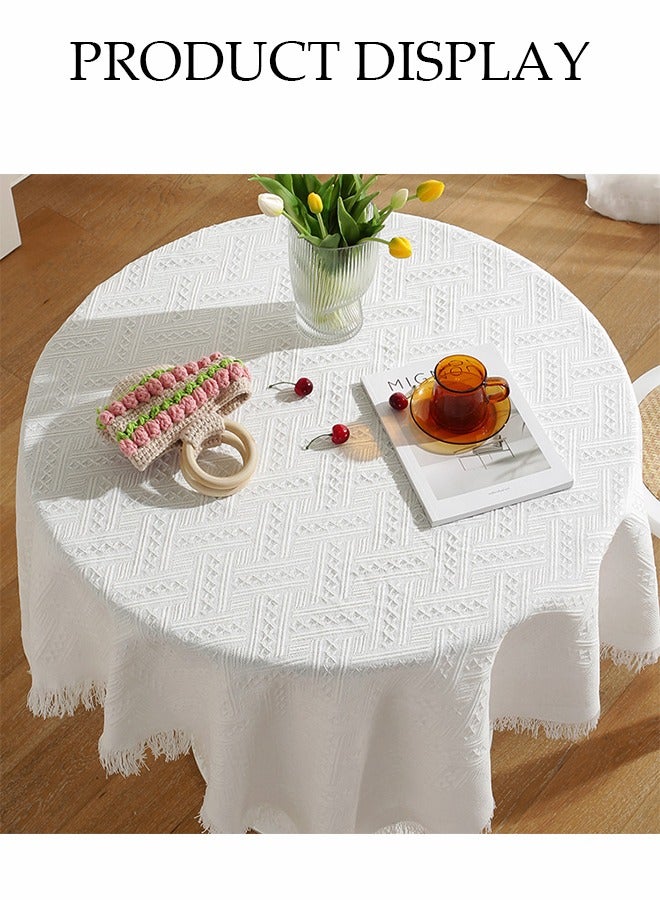 DUNISO مفرش طاولة دائري أبيض من الدانتيل، قماش خلفية للصور، مقاوم للاهتراء، مضاد للغبار، مقاوم للماء والزيت، مناسب للمطبخ، المطعم، شرفة المنزل، التخييم، الدراسة، مناسب لالتقاط الصور، جميل جداً 130cm*130cm - Image 4