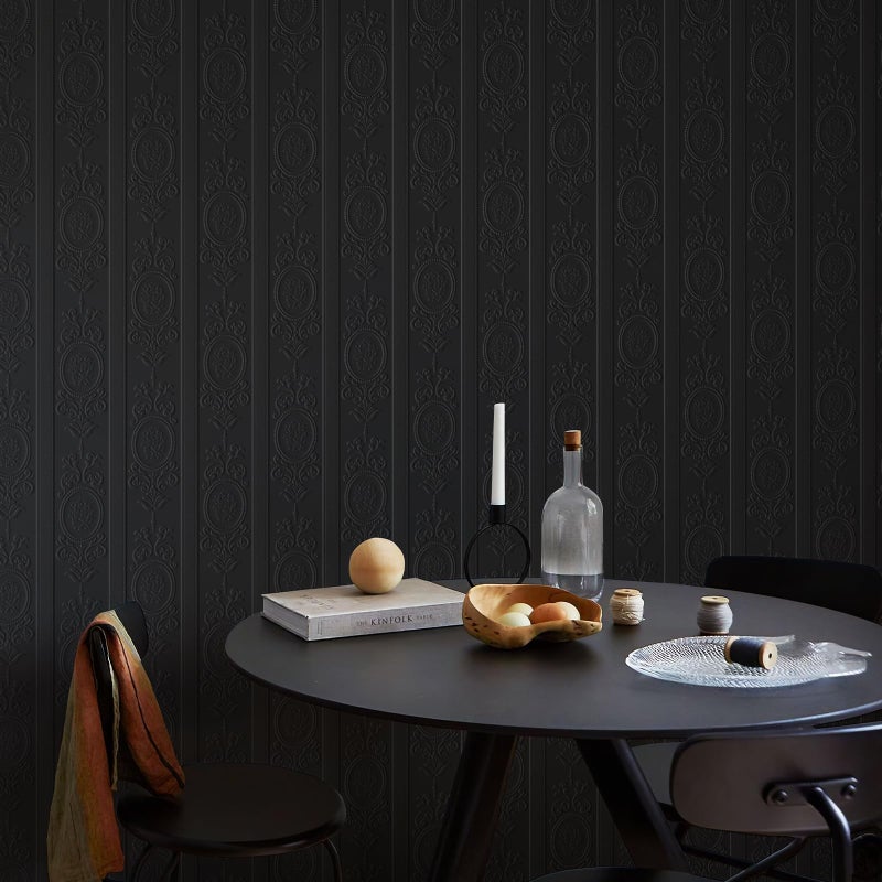 JiffDiff Wallpaper Peel and Stick Textured, 3D Black Embossed Wall Paper Stick on Wallpaper Modern Waterproof Self Adhesive Contact Paper(17.3" x 120") - Image 5