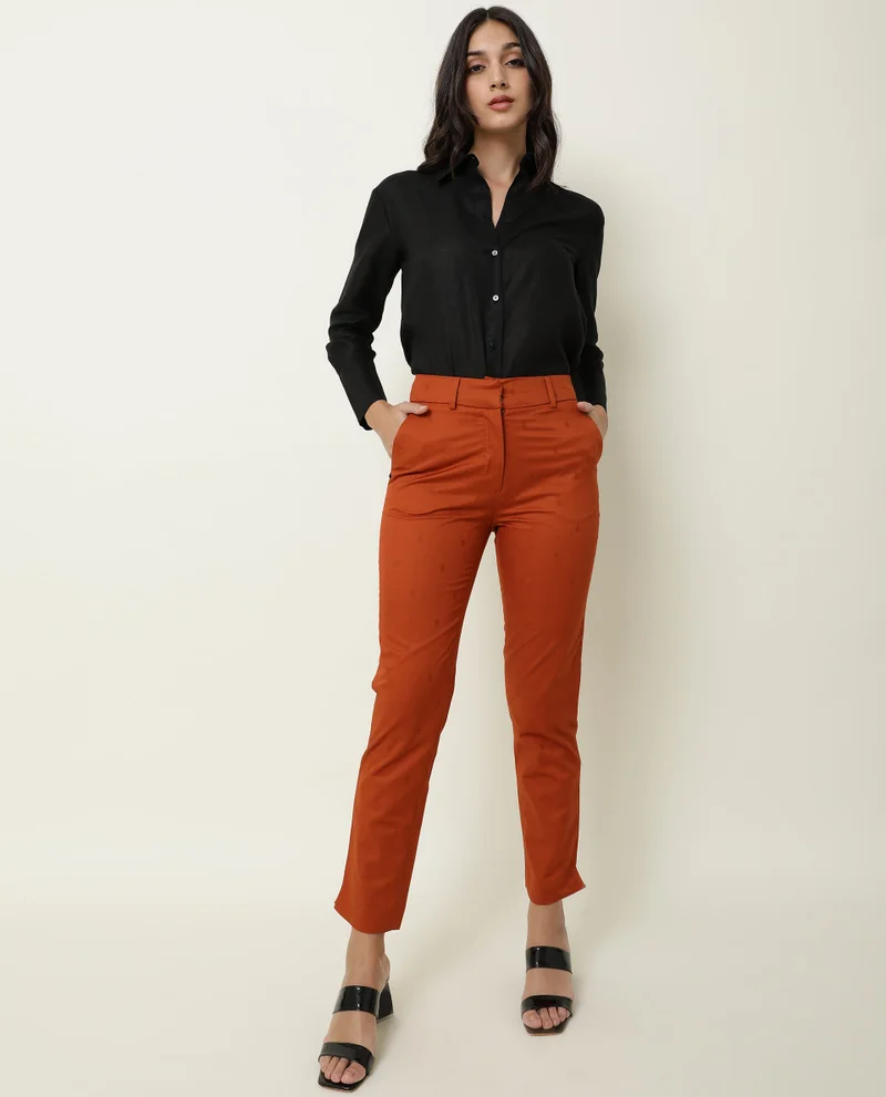 Rareism Women's High Waist Ankle Length Trouser