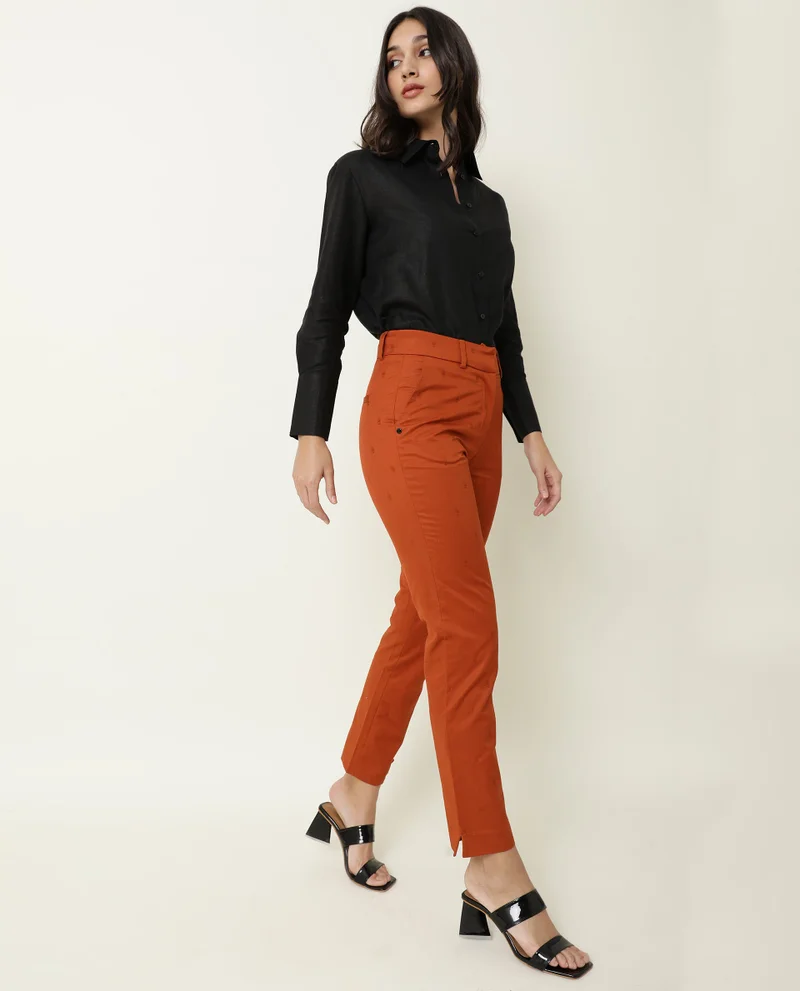 Rareism Women's High Waist Ankle Length Trouser