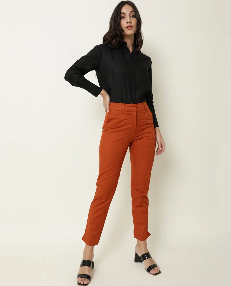 Rareism Women's High Waist Ankle Length Trouser