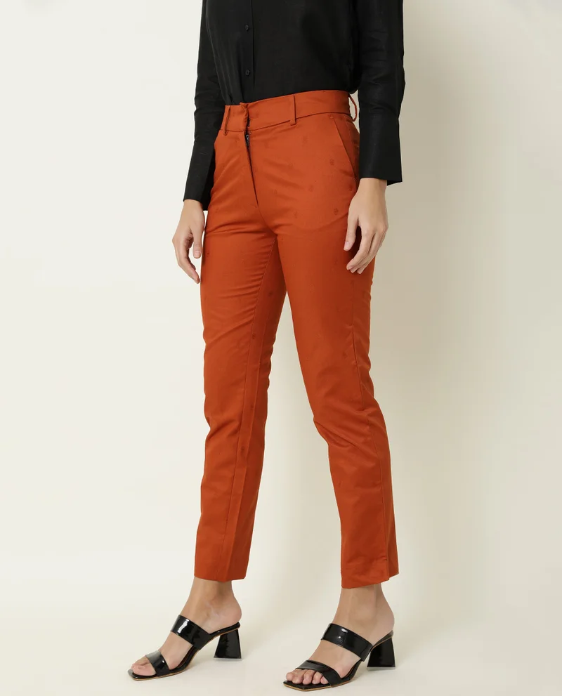 Rareism Women's High Waist Ankle Length Trouser