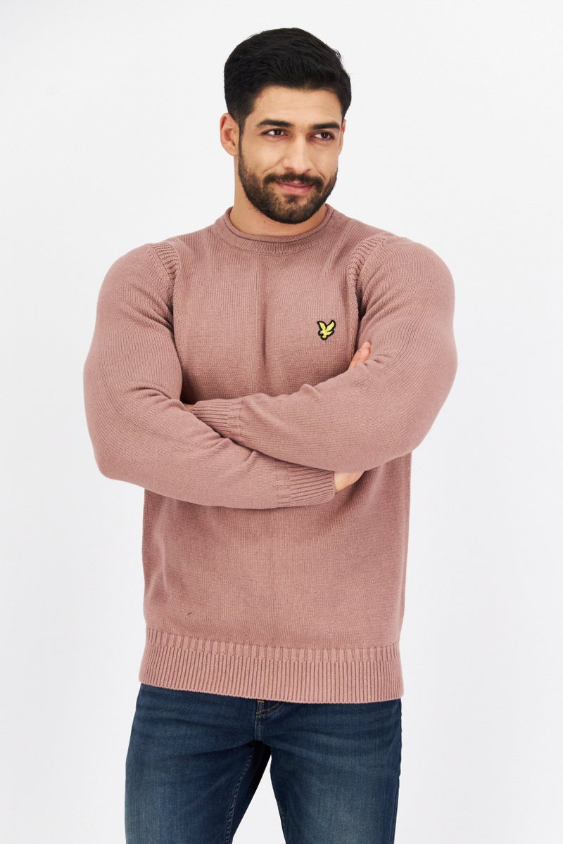 Lyle & Scott Men Crew Neck Long Sleeve Brand Logo Sweater, Light Pink - Image 1