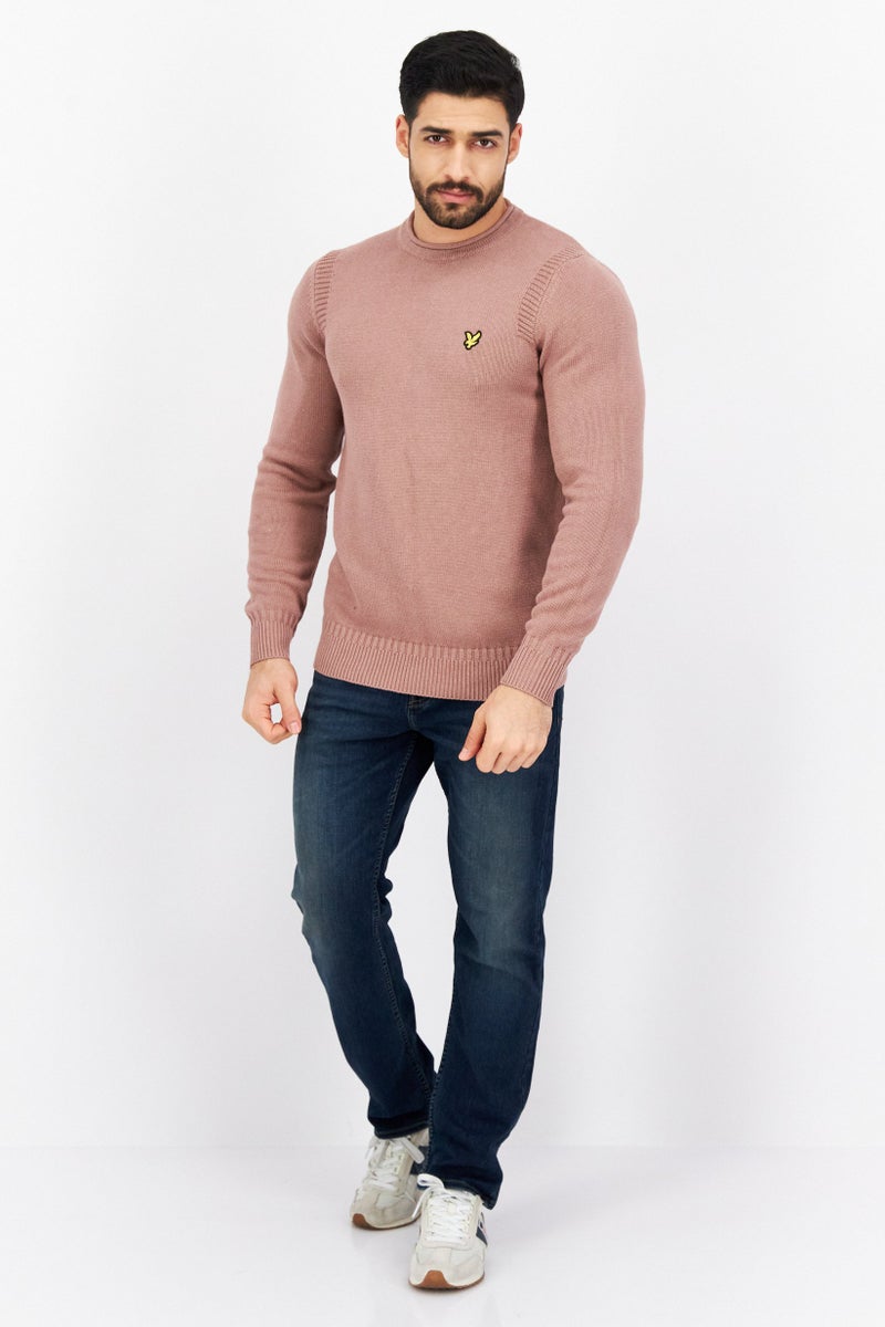 Lyle & Scott Men Crew Neck Long Sleeve Brand Logo Sweater, Light Pink - Image 2