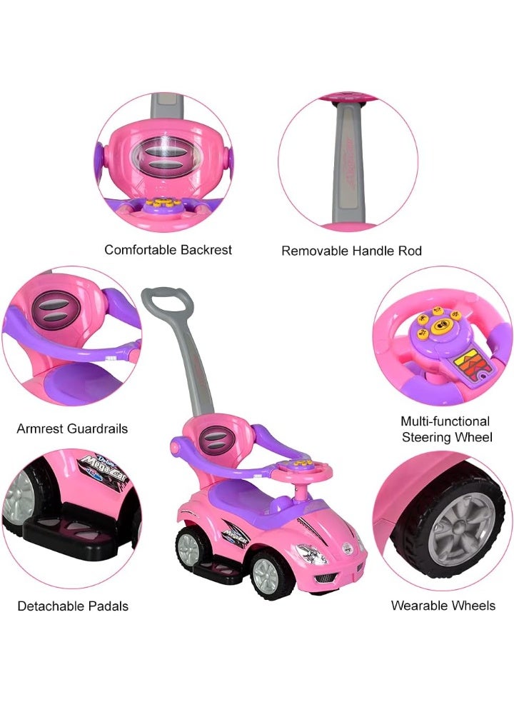 Chrome Wheels Toddler Push Cars, 3-in-1 Car with Safety Barrier, Large Ride-On Toys, Handle, Horn, Music, and Under-Seat Storage - Image 4