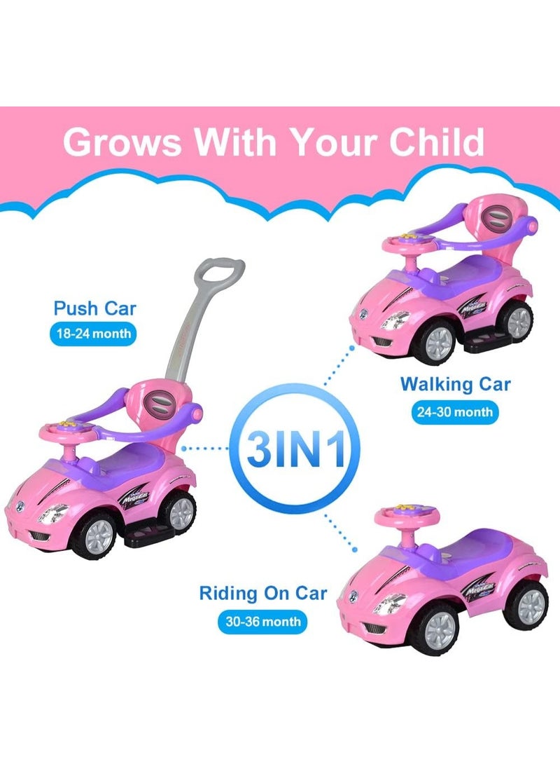 Chrome Wheels Toddler Push Cars, 3-in-1 Car with Safety Barrier, Large Ride-On Toys, Handle, Horn, Music, and Under-Seat Storage - Image 3