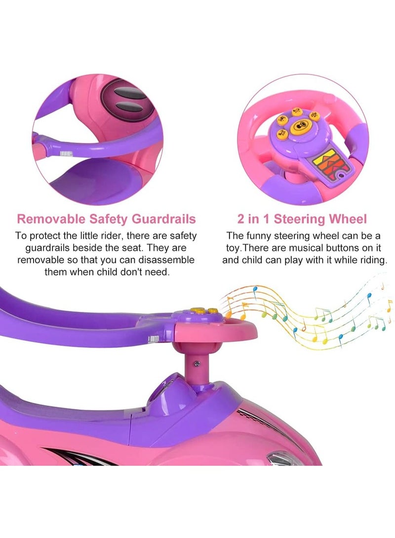 Chrome Wheels Toddler Push Cars, 3-in-1 Car with Safety Barrier, Large Ride-On Toys, Handle, Horn, Music, and Under-Seat Storage - Image 5