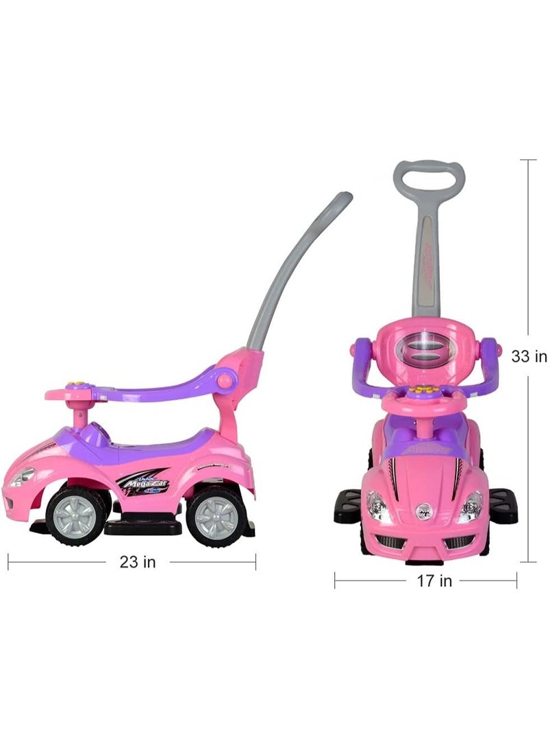 Chrome Wheels Toddler Push Cars, 3-in-1 Car with Safety Barrier, Large Ride-On Toys, Handle, Horn, Music, and Under-Seat Storage - Image 2