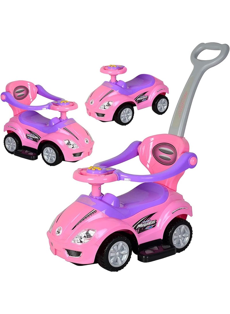 Chrome Wheels Toddler Push Cars, 3-in-1 Car with Safety Barrier, Large Ride-On Toys, Handle, Horn, Music, and Under-Seat Storage - Image 1