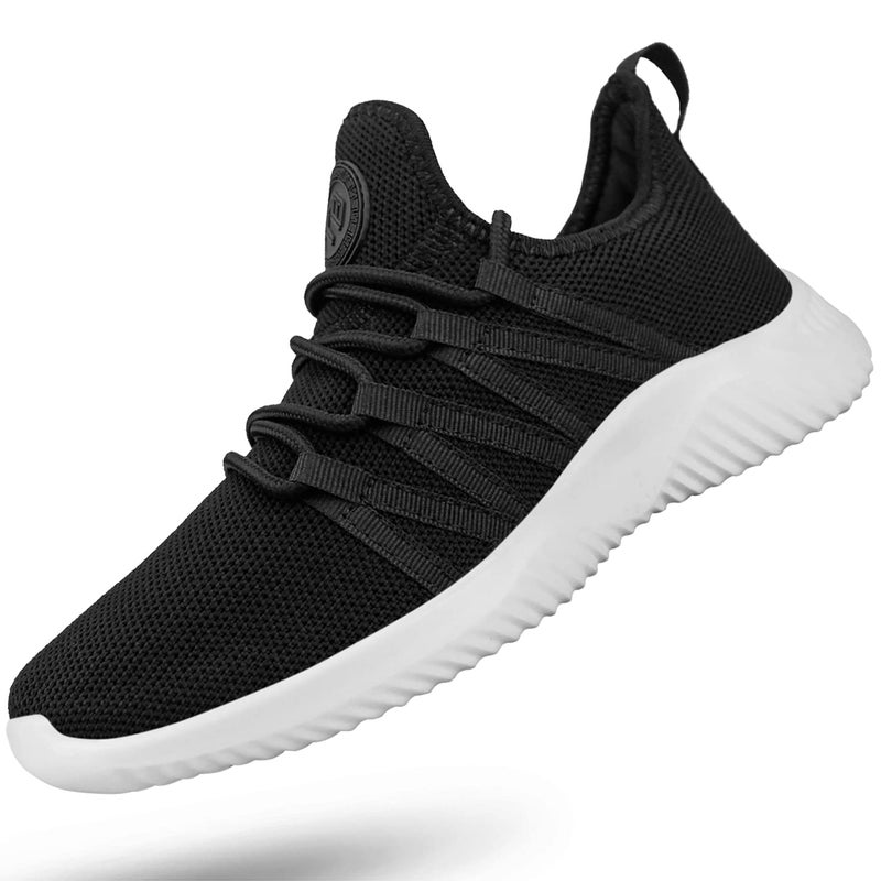 Feethit Womens Slip On Running Shoes Non Slip Walking Shoes Lightweight Gym Workout Shoes Breathable Fashion Sneakers All Black White Size 7.5 - Image 1