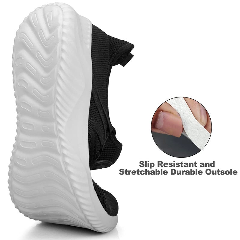 Feethit Womens Slip On Running Shoes Non Slip Walking Shoes Lightweight Gym Workout Shoes Breathable Fashion Sneakers All Black White Size 7.5 - Image 5