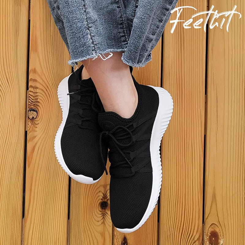 Feethit Womens Slip On Running Shoes Non Slip Walking Shoes Lightweight Gym Workout Shoes Breathable Fashion Sneakers All Black White Size 7.5 - Image 2