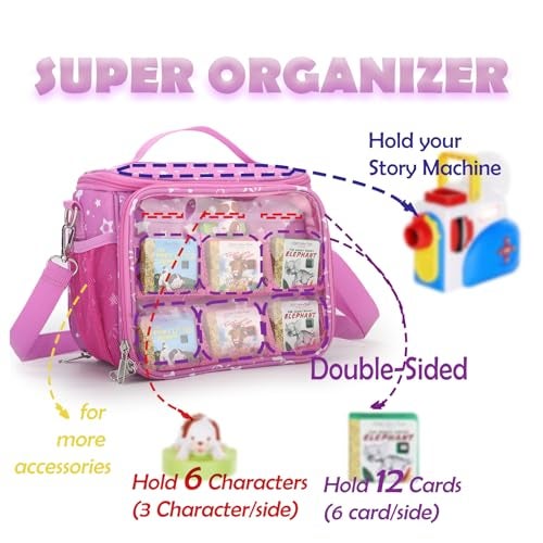 Taladad Carrying Case Compatible with Little Tikes Story Dream Machine Books Starter Set,Portable Storage Bag with Handle and Shoulder Strap for Storytime,Little Golden Book,Little Puppy Character (Pink) - Image 2
