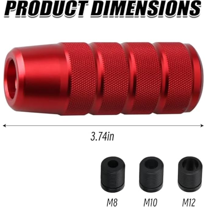 ريحني مقبض ناقل الحركة 95 مم 374 مقبض ناقل حركة سيارة موزون من الألمنيوم مقابض يدوية مع 3 محولات ملولبة M8 M10 M12 × 125 يونيفرسال لناقل الحركة اليدوي أحمر - Image 2