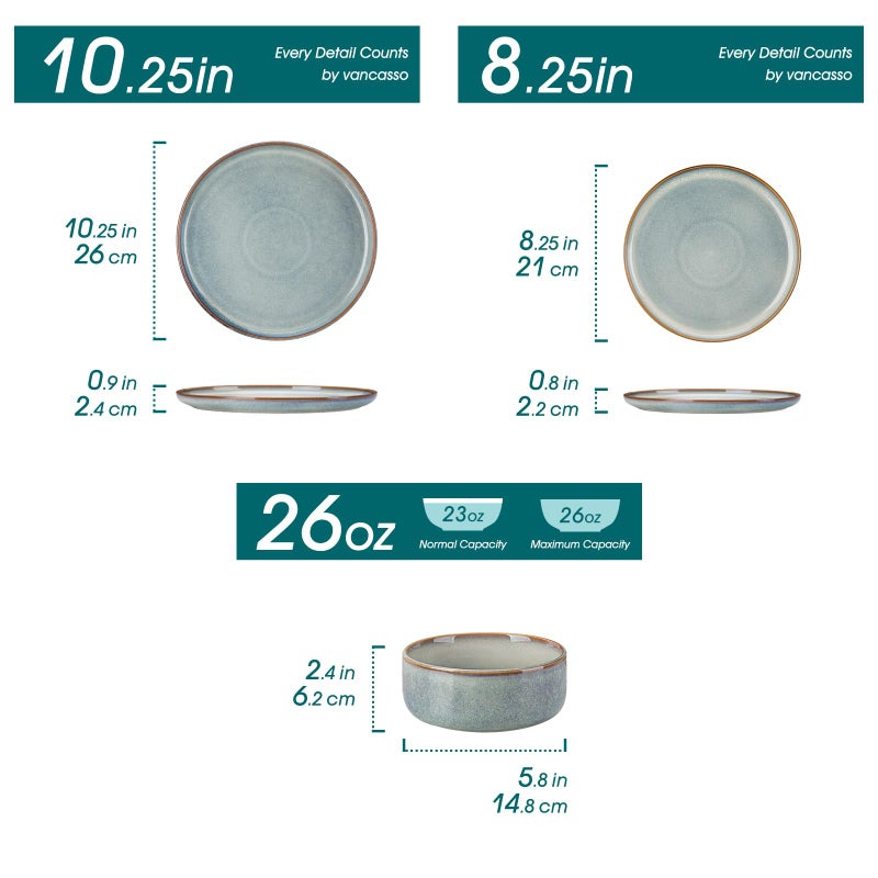vancasso PLAYA Plates and Bowls Sets, 12 Pieces Light-Blue Dinnerware Sets for Kitchen, Reactive Glaze Dishes Set for 4, Dishwasher and Microwave Safe - Image 2