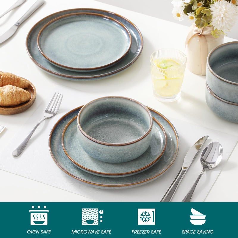 vancasso PLAYA Plates and Bowls Sets, 12 Pieces Light-Blue Dinnerware Sets for Kitchen, Reactive Glaze Dishes Set for 4, Dishwasher and Microwave Safe - Image 4