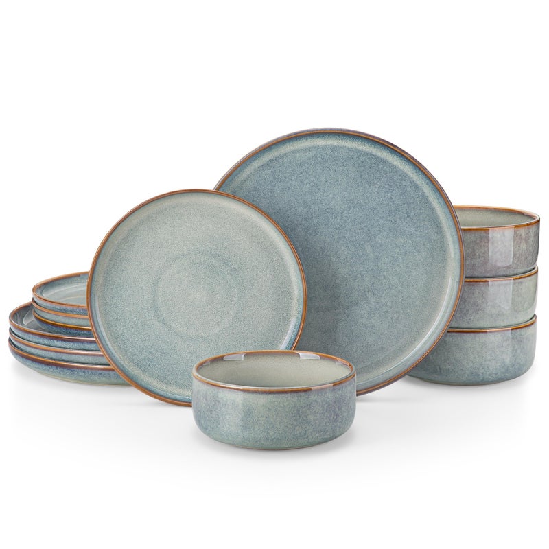 vancasso PLAYA Plates and Bowls Sets, 12 Pieces Light-Blue Dinnerware Sets for Kitchen, Reactive Glaze Dishes Set for 4, Dishwasher and Microwave Safe - Image 1