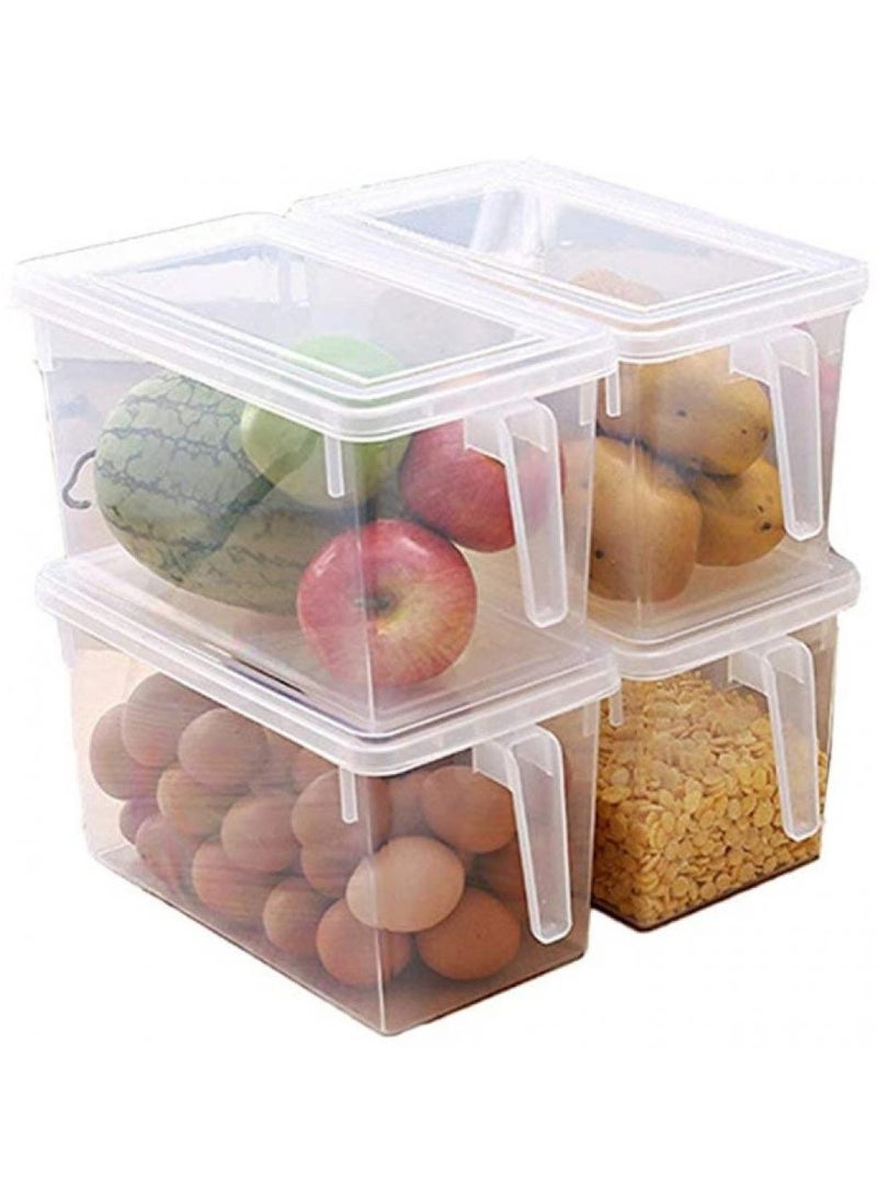 AIWANTO 4-Piece Fridge Plastic Food Storage Containers With Lids And Handle Plastic Kitchen Refrigerator Fridge Stackable Desk Cabinet Food Fruit Eggs Vegetables Drawer Storage Organizer Box Containers Clear 31x15x16cm - Image 1