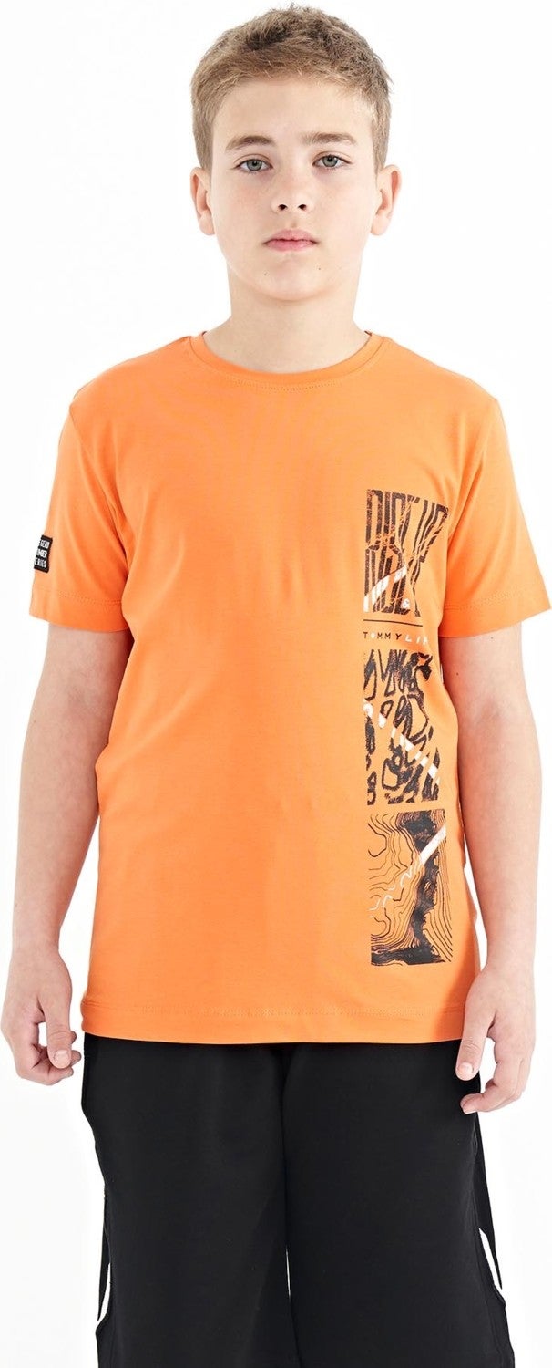 Tommy Life Orange Print Detailed O Neck Standard Pattern Boy T-Shirt - 11104 - Image 1